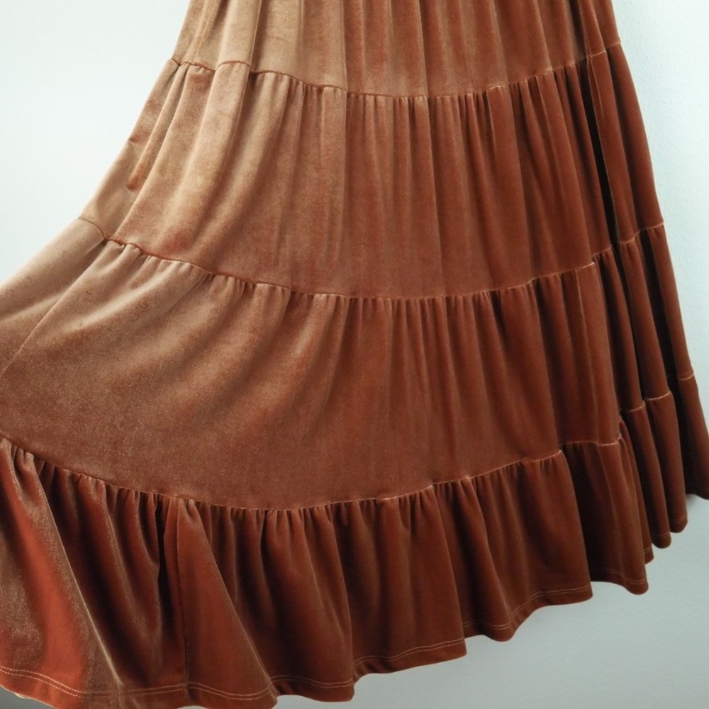 Vintage Y2K Rust Brown Velvet Tiered Midi Skirt Fairy Grunge NWT M Whimsigoth - Picture 4 of 7